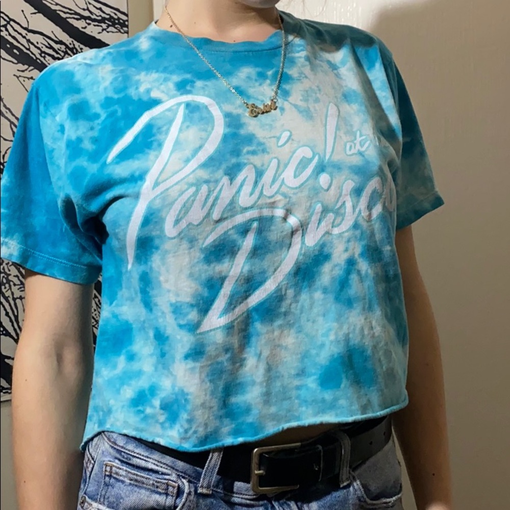Blue tie dye cropped Panic! at the Disco T-shirt